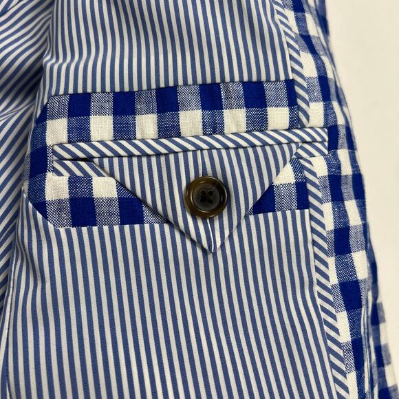 J Crew 100% Linen Campbell Blazer Jacket Navy Blue White Gingham Check Size 0 - Picture 9 of 14